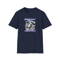 Democracy Does Not Freeze Graphic T-Shirt — Fist with Declaration Breaking Through Ice